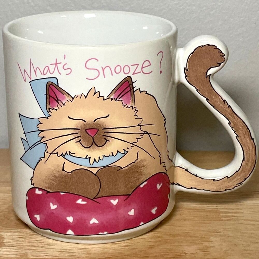 Vintage 1980s Mount Clemens Pottery Cat Mug Tail Handle Made in Japan